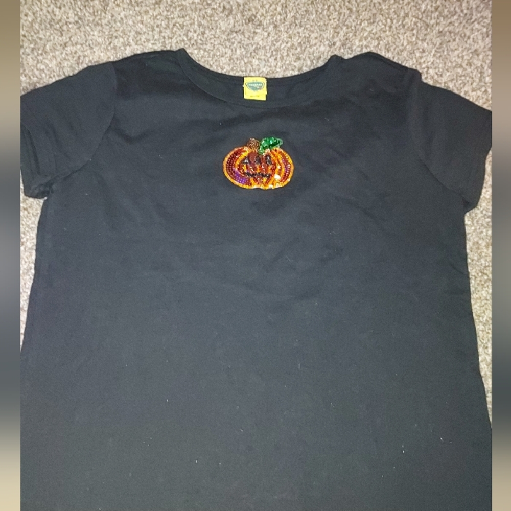 Spirit Black Tee with Pumpkin Design